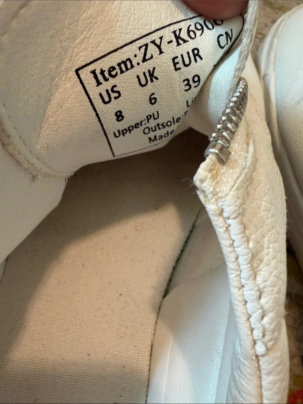 White Zip Front Slip-On Leather Sneakers – Women’s Size 8